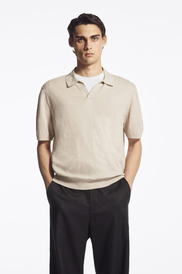 COS Knitted Linen Polo Shirt Stone