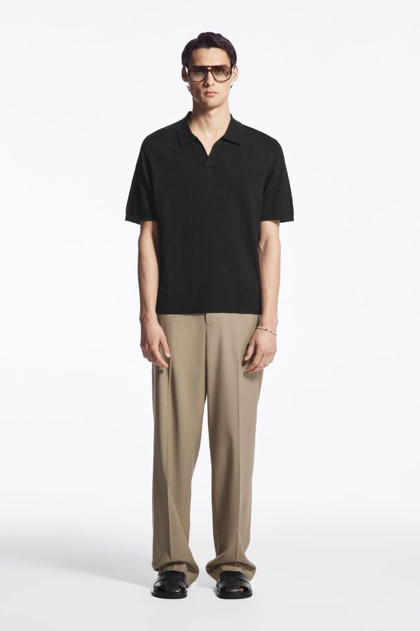 COS Knitted Linen Polo Shirt Black