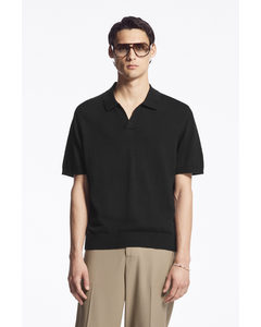 Knitted Linen Polo Shirt Black