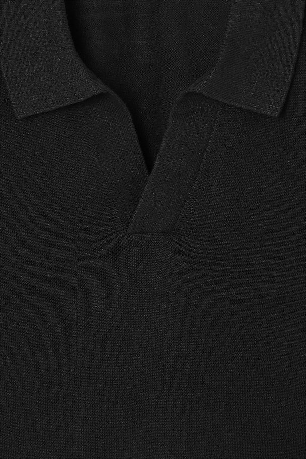 COS Knitted Linen Polo Shirt Black