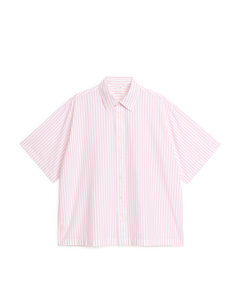 Oversized-Hemd aus Popeline Weiß/Rosa