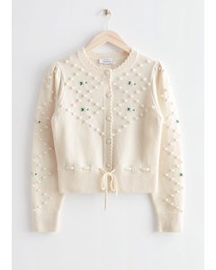 Rose Embroidery Knit Cardigan White