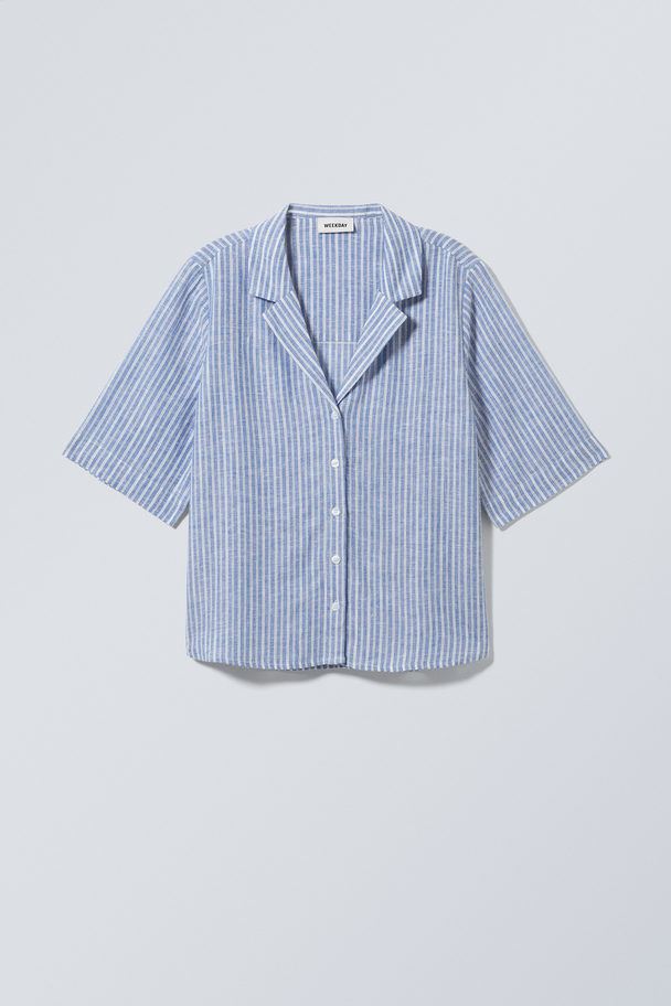 Weekday Trust Structured Linen Mix Shirt Blue Stripe