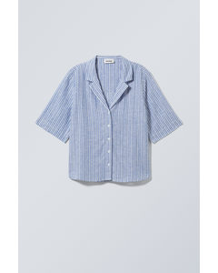 Trust Structured Linen Mix Shirt Blue Stripe