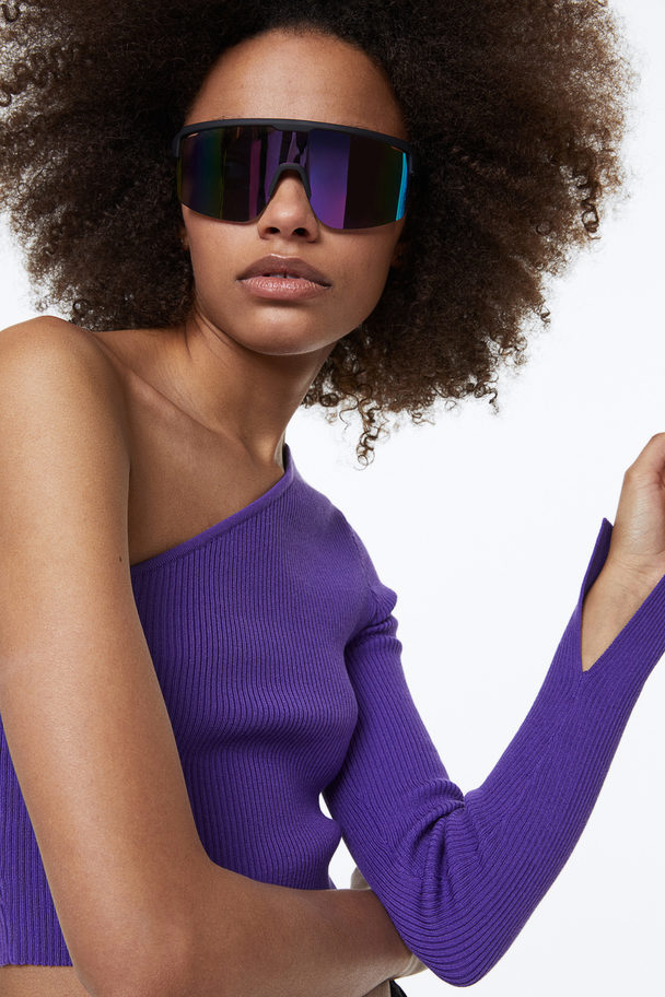 H&M One-shoulder Rib-knit Top Purple