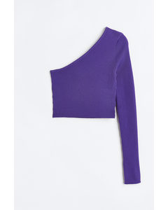 One-shoulder Rib-knit Top Purple