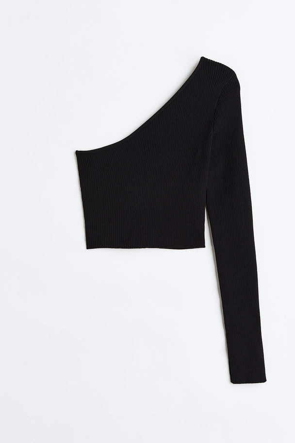 H&M One-shoulder Rib-knit Top Black