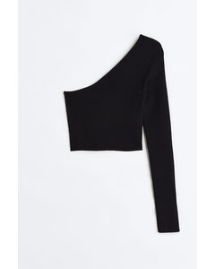 One-shoulder Rib-knit Top Black