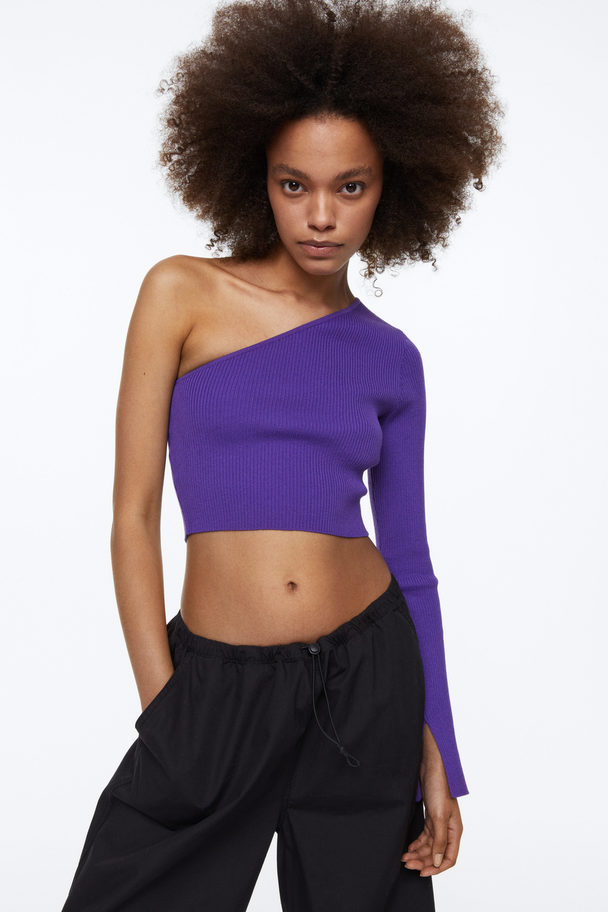 H&M One-shoulder Rib-knit Top Purple