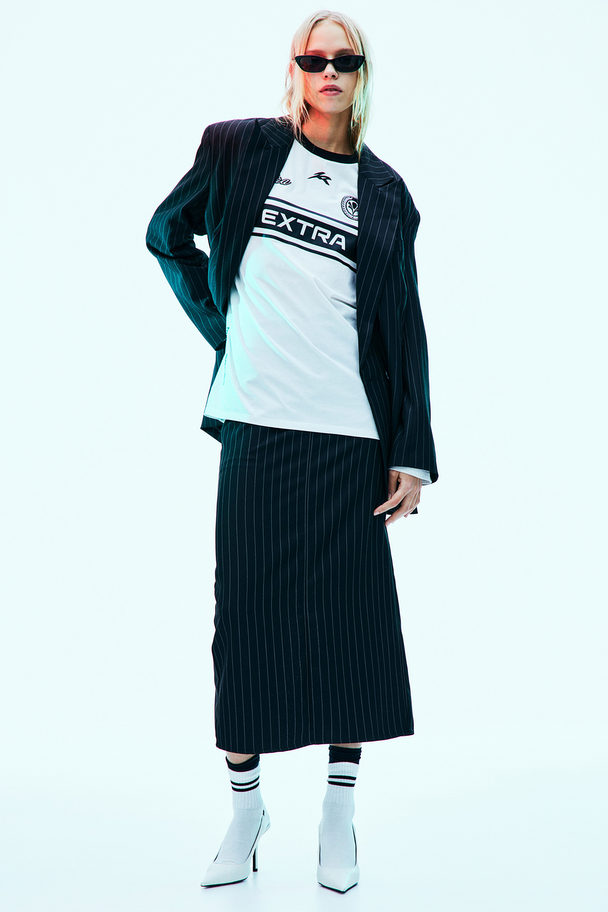 H&M Twill Tailored Maxi Skirt Black/pinstriped