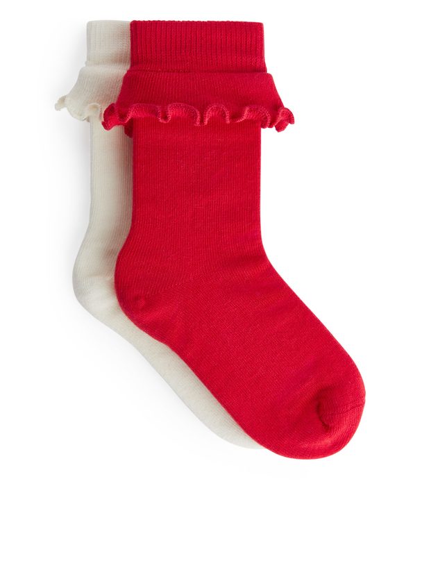 Arket Frill Socks, 2 Pairs White/red