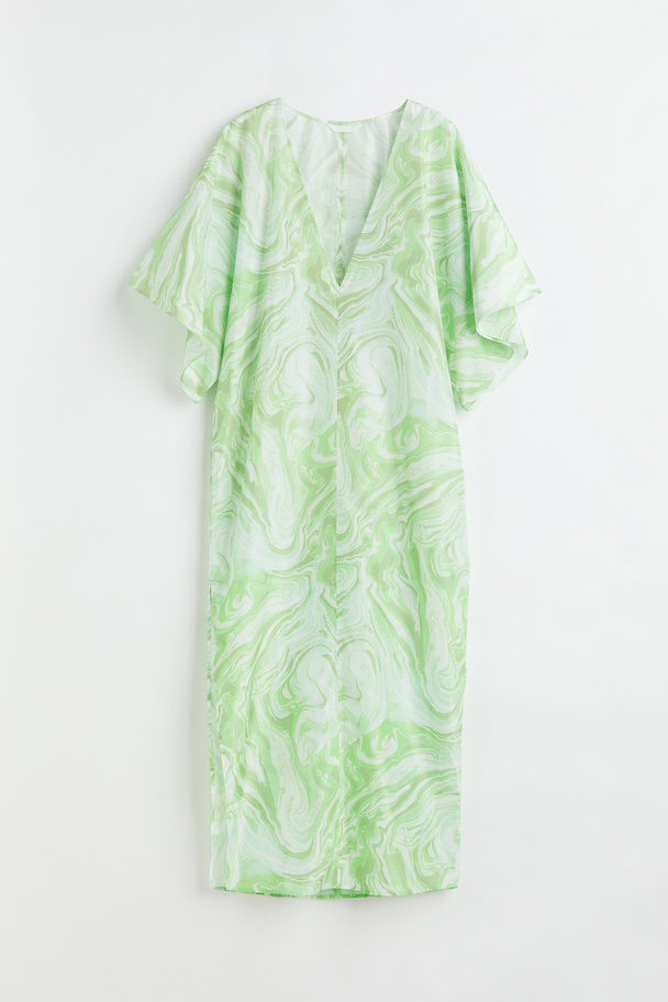 H&M Kleid mit V-Ausschnitt Hellgrün/Marmormuster