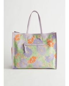 Flower Print Canvas Tote Bag Purple