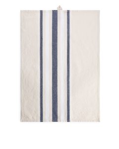 Linen Blend Tea Towel Beige/blue/white