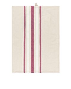 Linen Blend Tea Towel Beige/pink