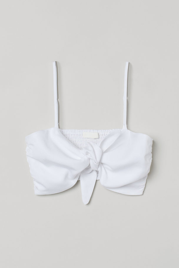H&M Lyocell-mix Tie-front Crop Top White