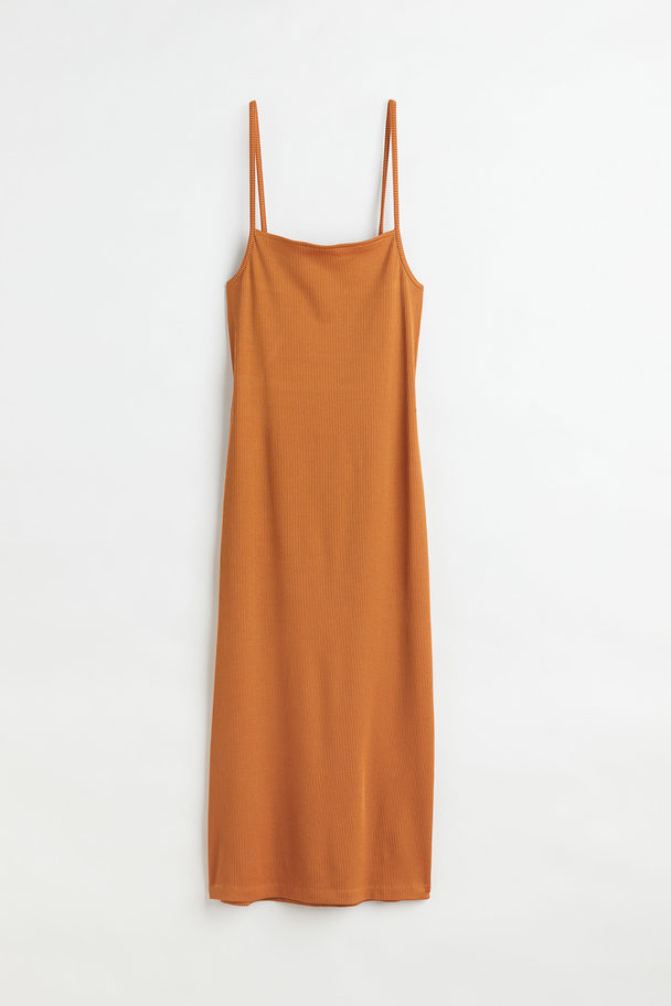 H&M Open-backed Ribbed Jersey Dress Light Brown
