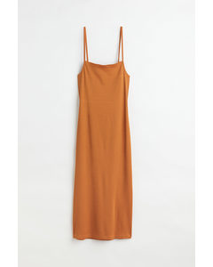 Open-backed Ribbed Jersey Dress Light Brown