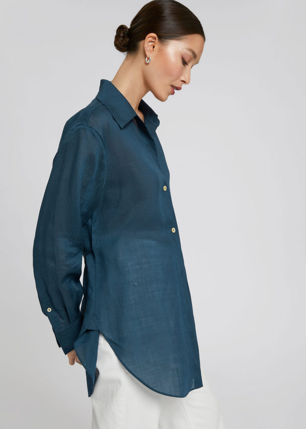 & Other Stories Loose-fit Back-tie Detail Shirt Dark Blue