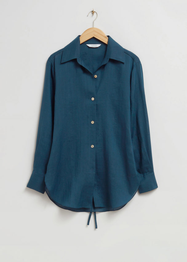 & Other Stories Loose-fit Back-tie Detail Shirt Dark Blue