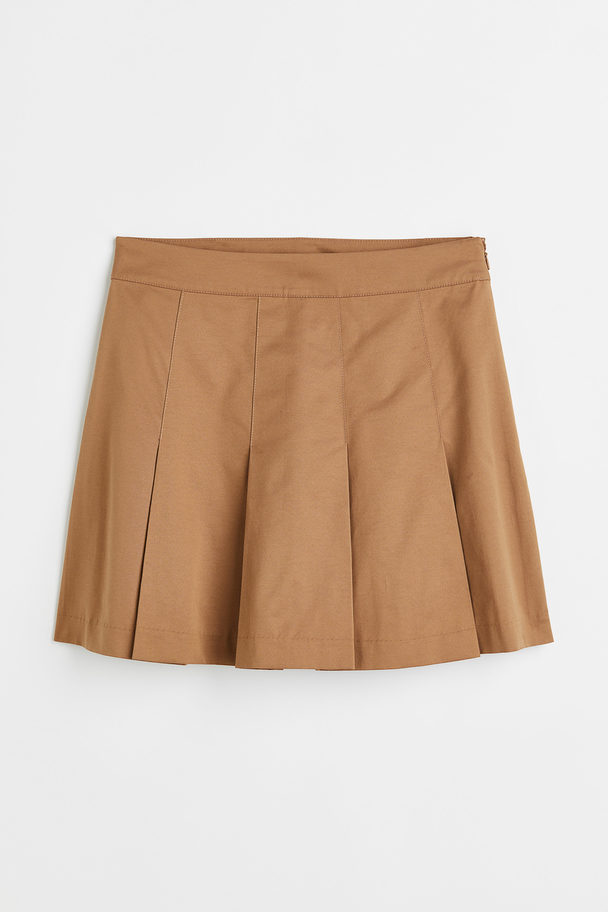 H&M Pleated Skirt Dark Beige