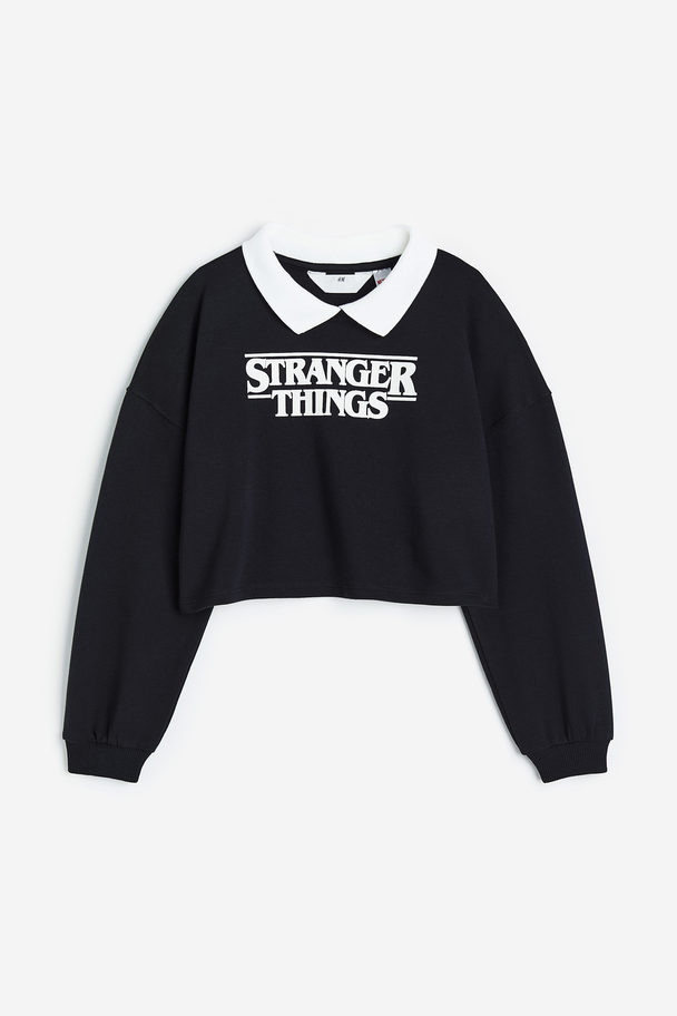 H&M Boxy Sweatshirt Med Tryk Sort/stranger Things