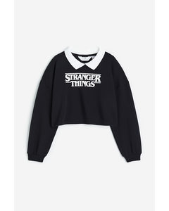 Boxy-style Printed Sweatshirt Black/stranger Things