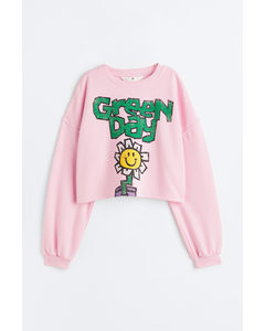 Boxy-style Printed Sweatshirt Light Pink/green Day