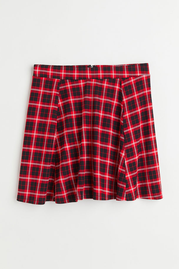 H&M H&m+ Bell-shaped Jersey Skirt Red/checked