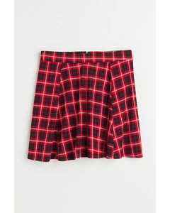 H&m+ Bell-shaped Jersey Skirt Red/checked