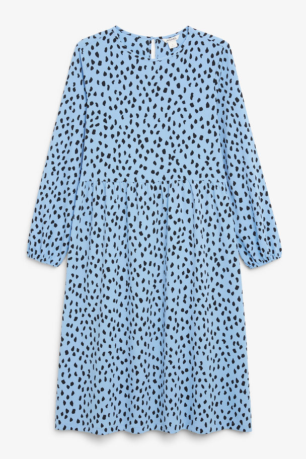 Monki Long Sleeved Flowy Blue Dress With Dots Light Blue With Dots