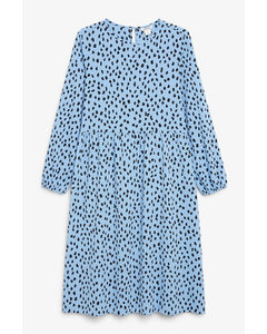 Long Sleeved Flowy Blue Dress With Dots Light Blue With Dots