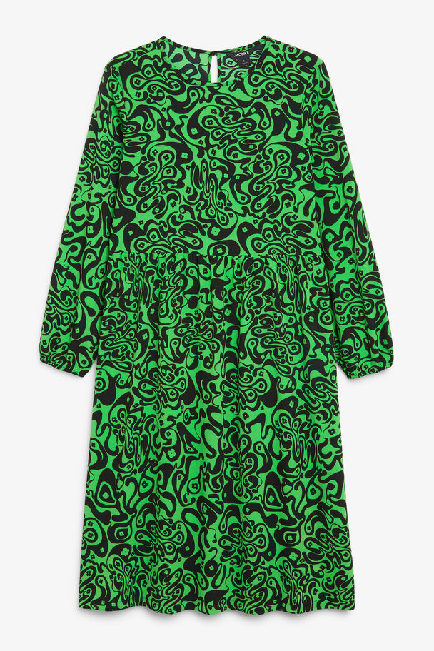 Monki Grünes Kleid mit Retro-Wirbelmuster Grüne Retro-Blumen-Wirbel