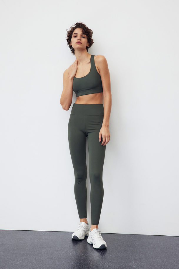 H&M Drymove™ Sports Leggings Dark Khaki Green