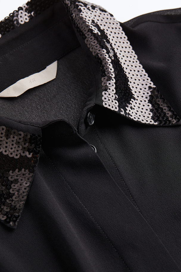 H&M Sequin-collared Shirt Black
