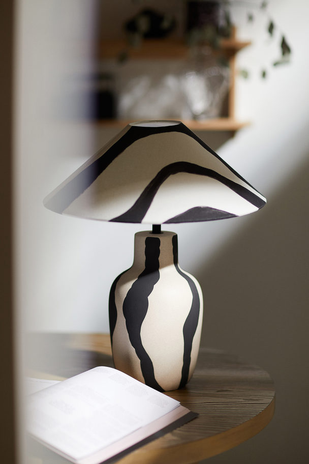 H&M HOME Ceramic Lamp Base Light Beige/black Patterned