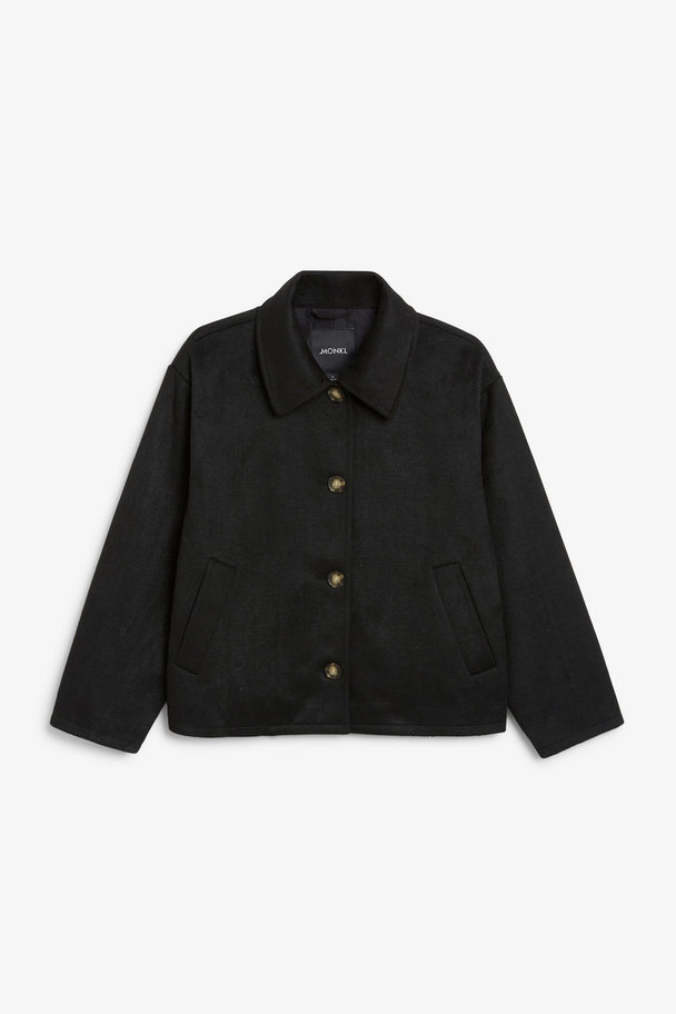 Monki Black Shirt Collar Buttoned Jacket Black