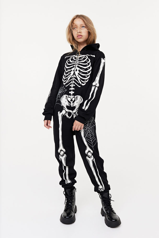 H&M Printed Sweatshirt All-in-one Suit Black/skeleton