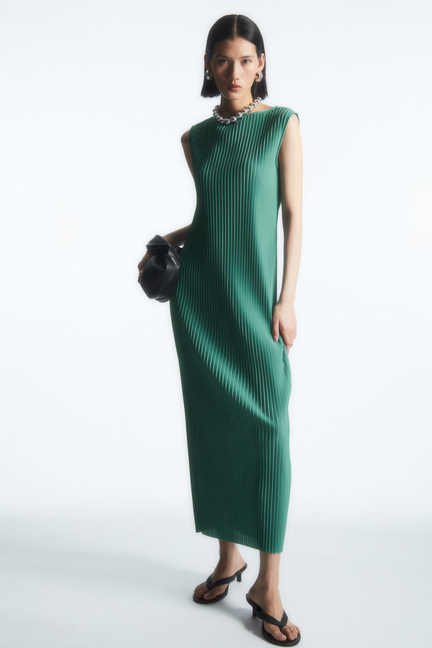 COS Sleeveless Pleated Maxi Dress Green