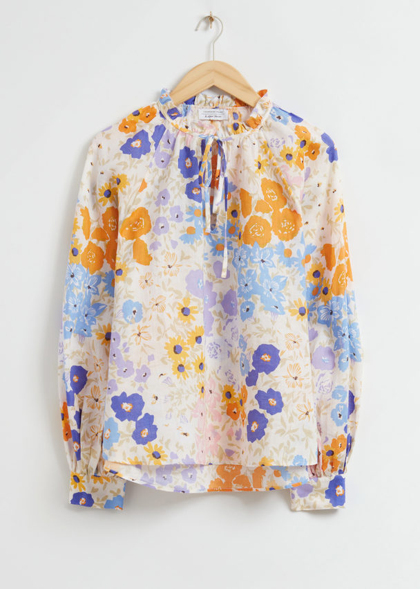 & Other Stories Oversized Voluminous Sleeve Blouse Multi Floral Print