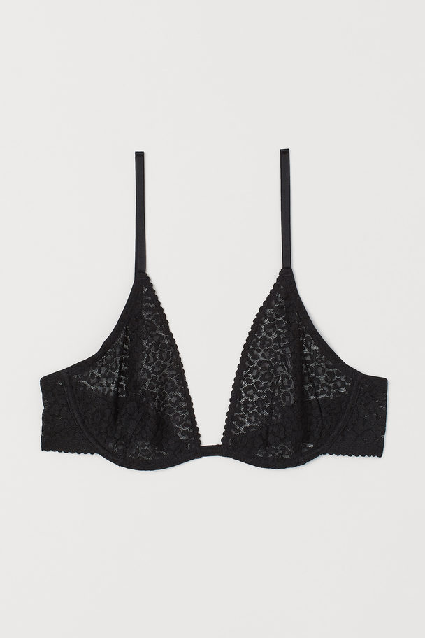 H&M Non-padded Underwired Lace Bra Black/leopard Pattern