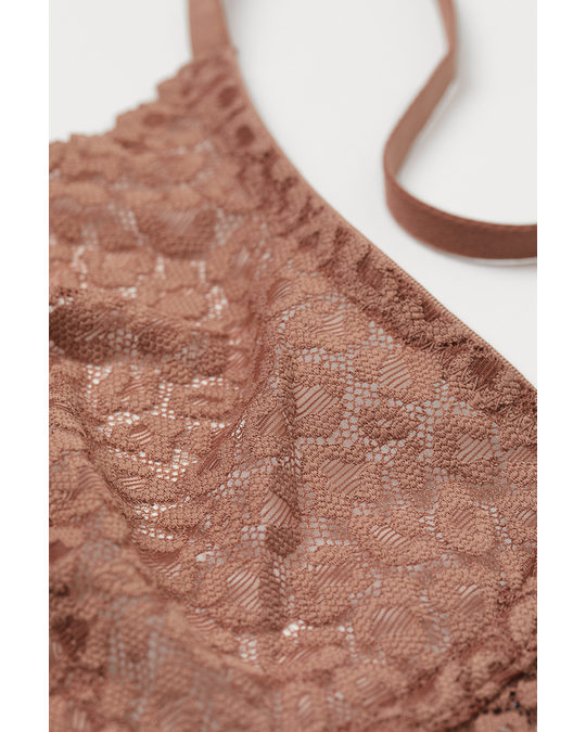 H&M Non-padded Underwired Lace Bra Light Brown/leopard Pattern