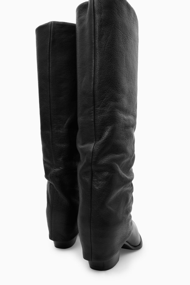 COS Slouched Leather Knee Boots Black