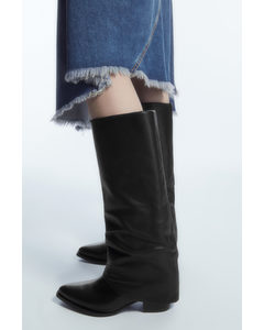 Slouched Leather Knee Boots Black