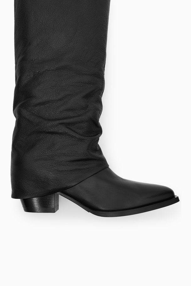 COS Slouched Leather Knee Boots Black