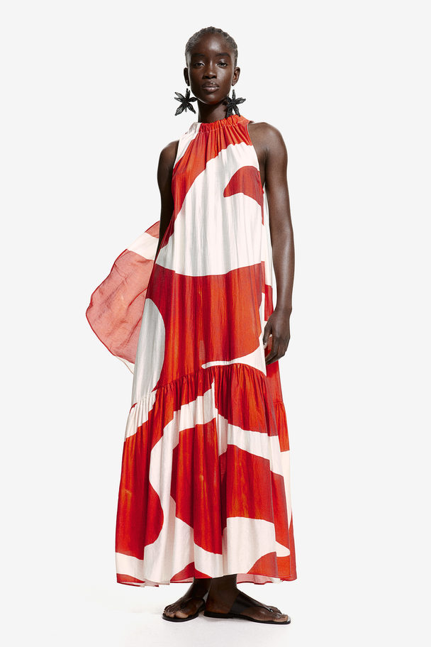 H&M Voluminous Maxi Dress Red/patterned