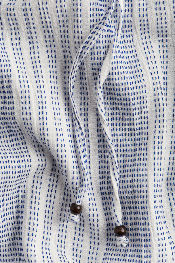 H&M Drawstring-detail Kaftan Dress White/blue Striped