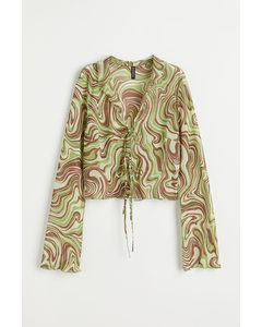 Tie-front Chiffon Blouse Light Green/patterned