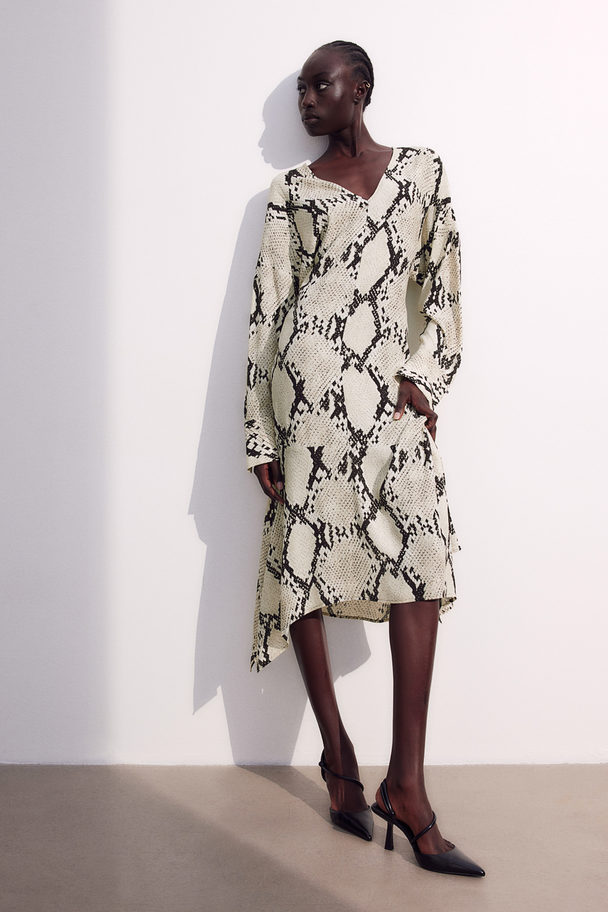 H&M Patterned Viscose Dress Beige/snakeskin-patterned