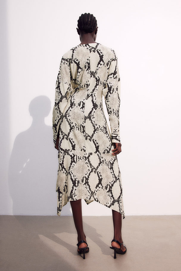 H&M Patterned Viscose Dress Beige/snakeskin-patterned